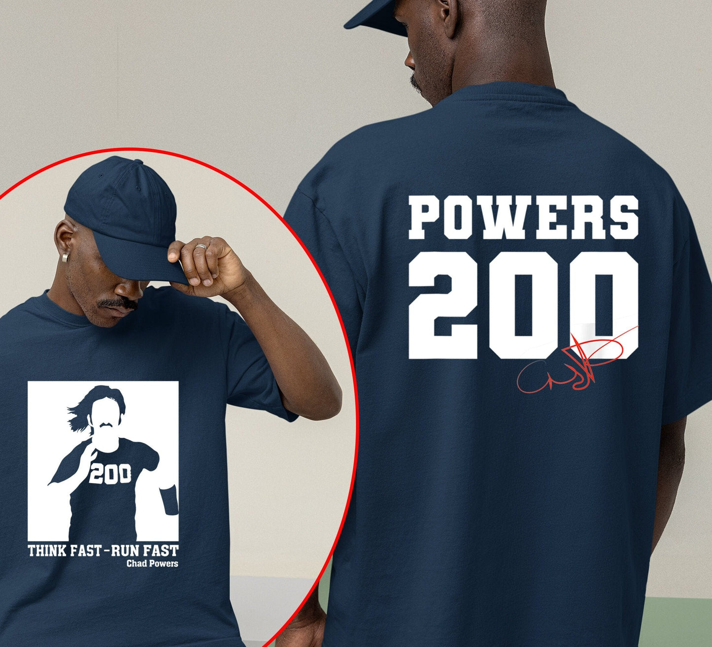 Think Fast Run Fast Shirt Back and Front, Chad Powers Shirt