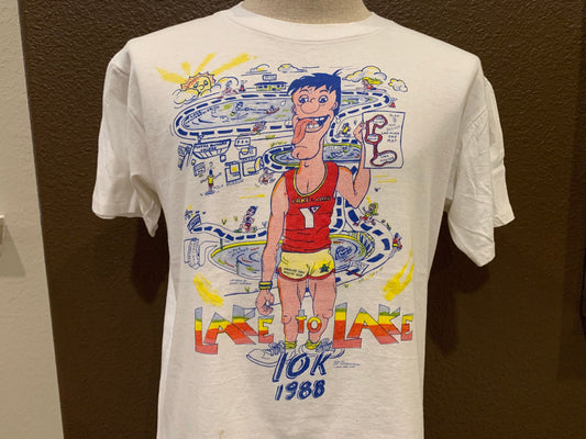 Vintage 80's Lake to Lake 10k 88 Police White T Shirt