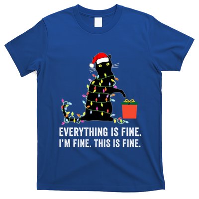 Everything Is Fine Funny Christmas Naughty Cat Xmas Light Cute Gift T-Shirt