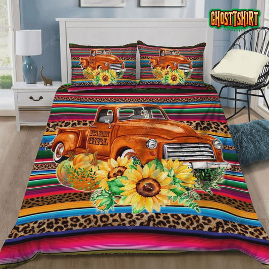 Farmer Truck With Sunflower Bed Sheets Duvet Cover Bedding Set