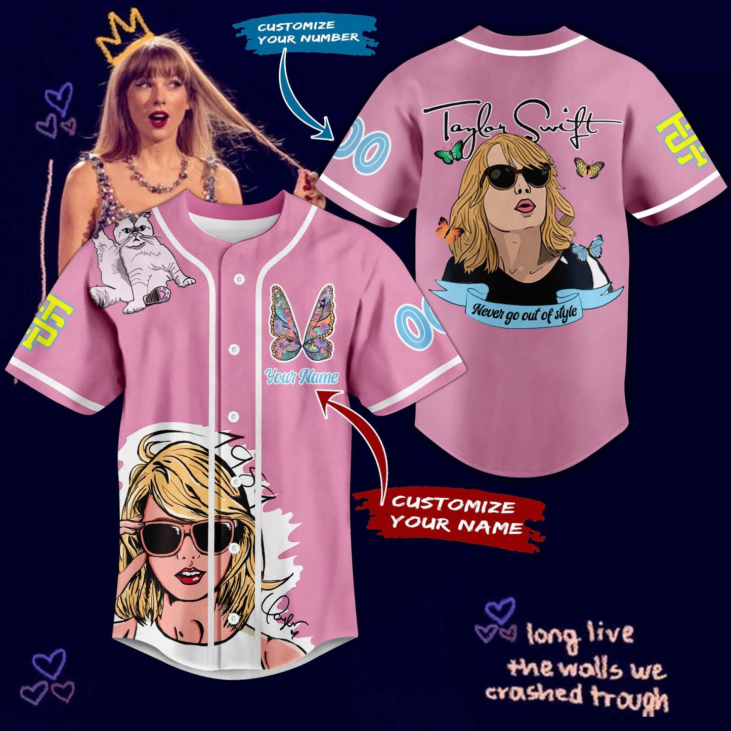 Fashionable Pink Taylor Swift Music Custom Baseball Jersey For Swifties