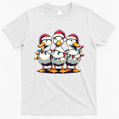 Funny Christmas Ducks Wearing Xmas Hat Light Duck Lover Farm T-Shirt