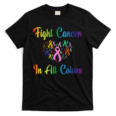 Fight Cancer In All Color Ribbon Cancer Awareness Month T-Shirt