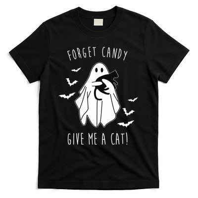 Funny Ghost Forget Candy Give Me A Cat Halloween T-Shirt