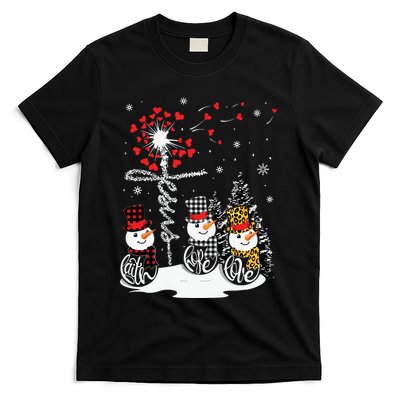 Faith Hope Love Snowman Jesus Dandelion Christian Christmas T-Shirt