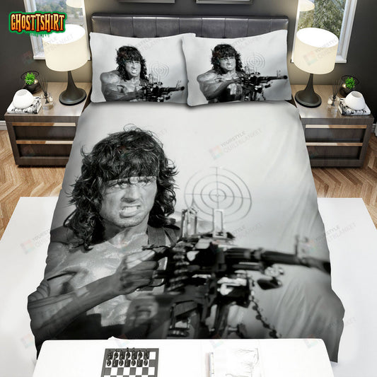 First Blood (1982) Movie Rambo With Machine Gun Bed Sheets Duvet Cover Bedding Set
