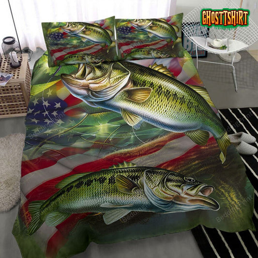 Fish And American Flag Bedding Set