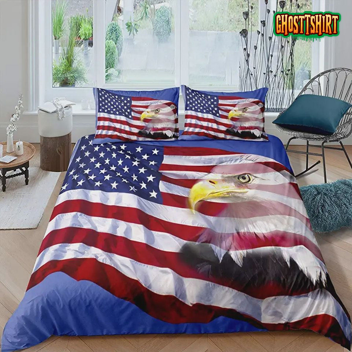 Flag Eagle Bless American America In The Wind Bedding Set