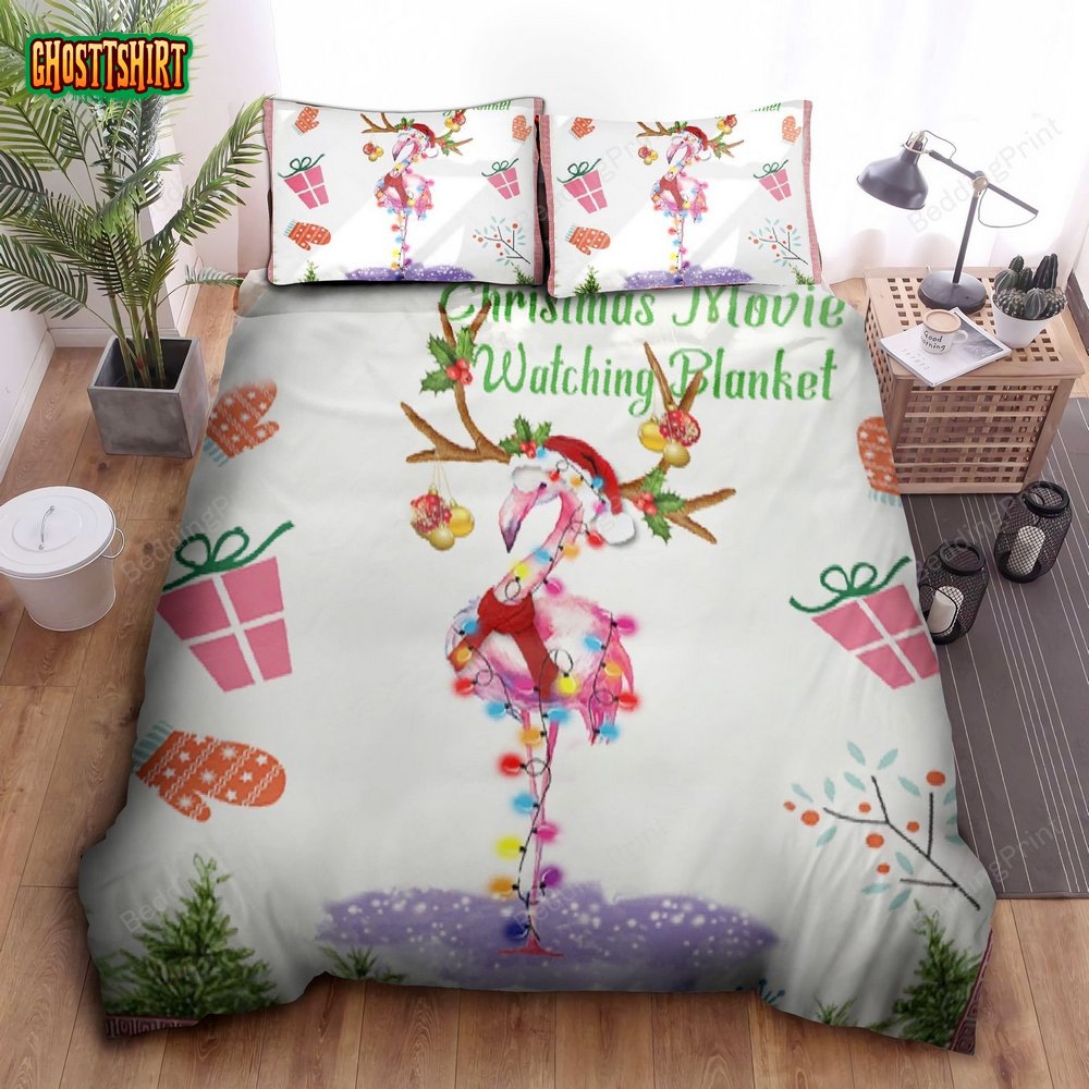 Flamingo Gorgeous Reindeer Christmas Movies Watching Bed Sheets Duvet Cover Bedding Set