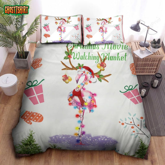 Flamingo Gorgeous Reindeer Christmas Movies Watching Bed Sheets Duvet Cover Bedding Set