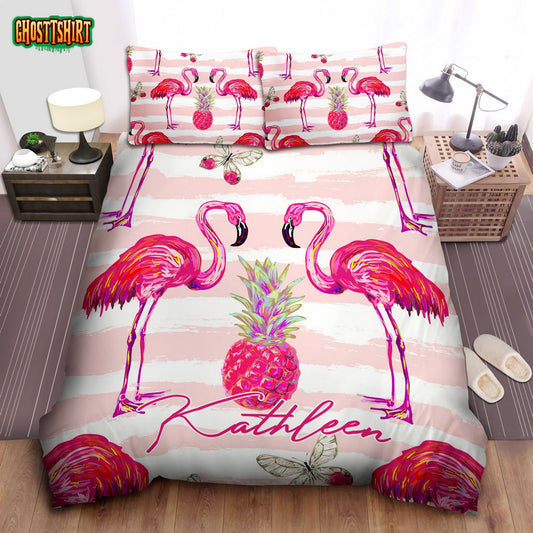 Flamingo With Pineapple Personalized Custom Name Bedding Set