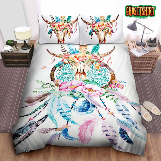 Floral Dreamcatcher Skull Bed Sheets Duvet Cover Bedding Set