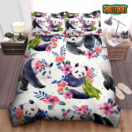 Floral Panda Bed Sheets Duvet Cover Bedding Set