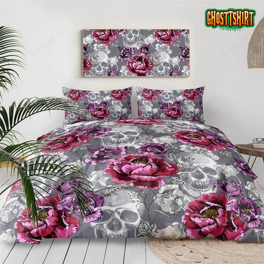Floral Skull Pattern Bed Sheets Duvet Cover Bedding Set