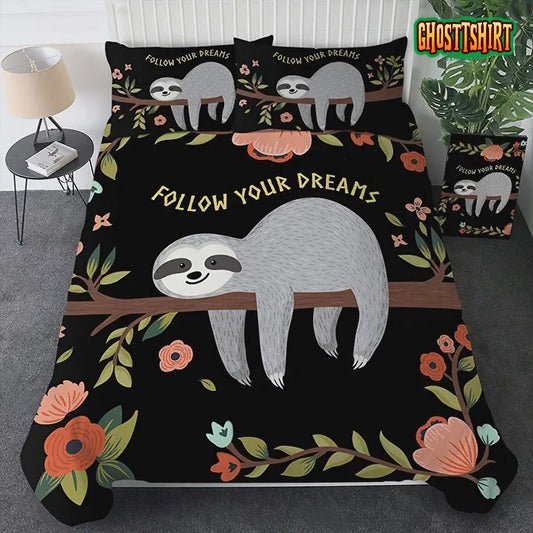 Floral Sloth Bedding Cartoon Duvet Cover Bedding Set