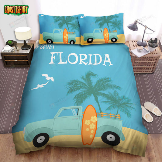 Florida Travel Poster Bed Sheets Duvet Cover Bedding Set