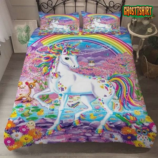 Flower Rainbow Unicorn Pattern Bed Sheets Duvet Cover Bedding Set