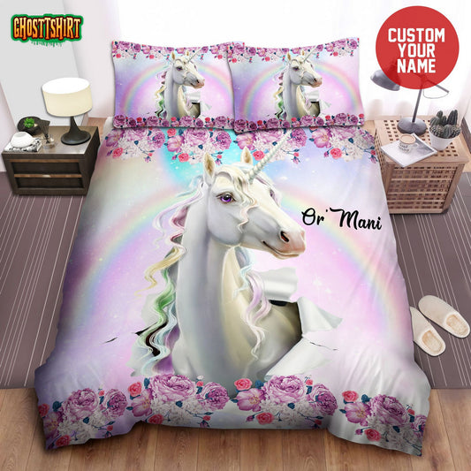 Flowers Unicorn Personalized Custom Duvet Cover Bedding Set