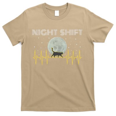Funny Nurses Gifts Night Shift Nurse Cool Full Moon EKG Cat T-Shirt