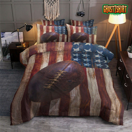 Football And American Flag Bedding Set