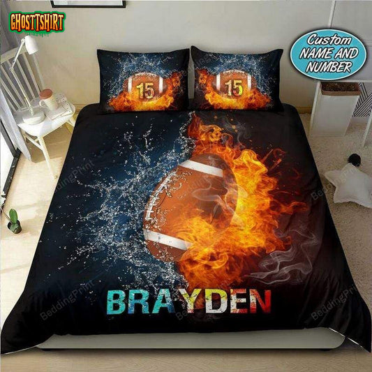 Football Fire And Water Personalized Custom Name Duvet Cover Bedding Set