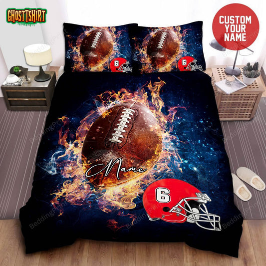 Football Helmet And Ball Choose Your Team Color Custom Name Duvet Cover Bedding Set