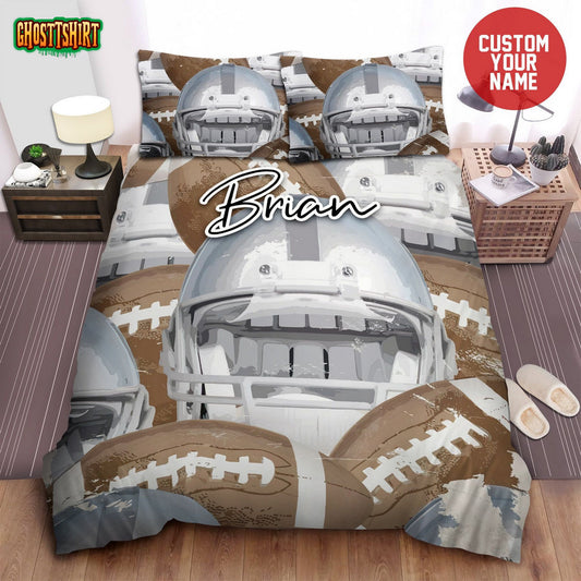 Football Helmet Custom Name Duvet Cover Bedding Set