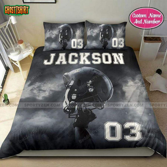 Football Helmet Personalized Custom Name And Number Duvet Cover Bedding Set