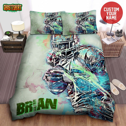Football Payler Watercolor Custom Name Duvet Cover Bedding Set