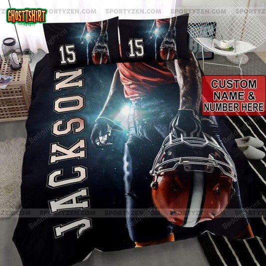 Football Player Hold The Helmet Custom Duvet Cover Bedding Set