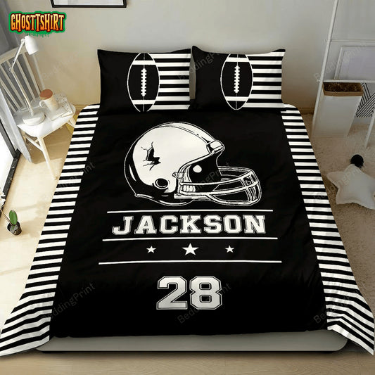 Football White Lines Personalized Custom Name Duvet Cover Bedding Set