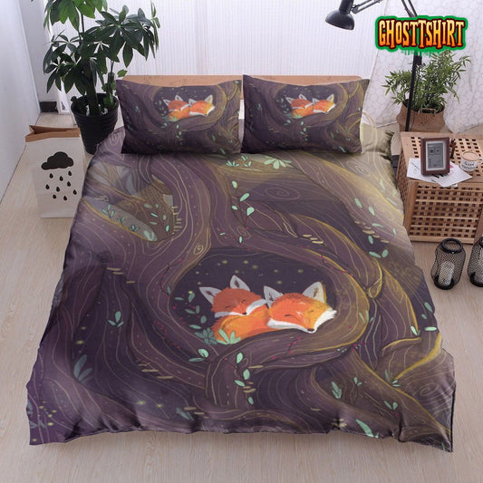 Fox Couple Sleeping In Cave Bed Sheets Duvet Cover Bedding Set