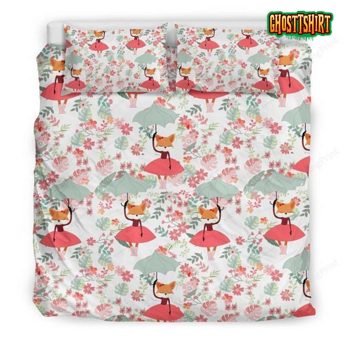 Fox Girl Flower Bed Sheets Duvet Cover Bedding Set