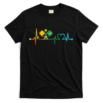 Funny Pickleball Paddle Heartbeat Vintage Colors T-Shirt