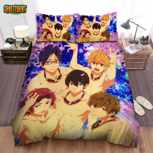 Free! Characters With Sakura Trees Bed Sheets Spread Comforter Duvet Cover Bedding Set