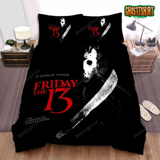 Friday The 13th 12 Films Of Terror The Complete Collection Movie Poster Bed Sheets Duvet Cover Bedding Set