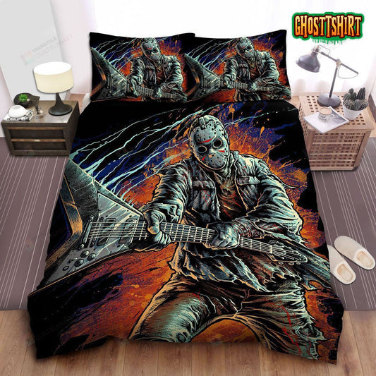 Friday The 13th, Jason Using Electric Guitar Bed Sheets Duvet Cover Bedding Set