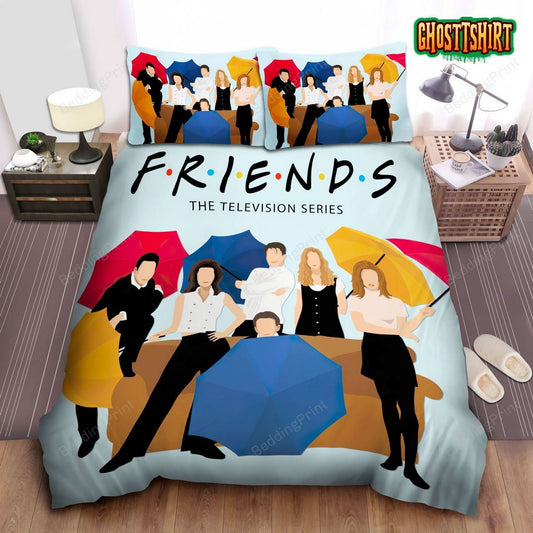 Friends Characters And Central Perk Orange Sofa Artwork Bed Sheets Duvet Cover Bedding Set
