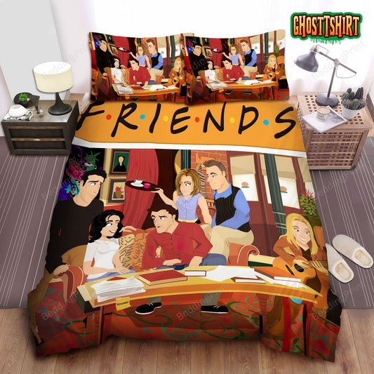 Friends Characters Inside Central Perk Coffeehouse Artwork Bed Sheets Duvet Cover Bedding Set