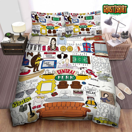 Friends Memorable Moments And Things Illustration Bed Sheets Duvet Cover Bedding Set