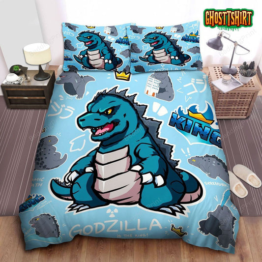 Funny Godzilla King Of The Monsters Drawings Pattern Bed Sheets Duvet Cover Bedding Set