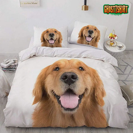 Funny Golden Retriever Dog Bed Sheets Duvet Cover Bedding Set