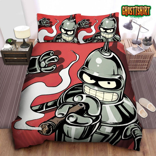 Futurama, Smoking Bender The Robot Bed Sheets Duvet Cover Bedding Set