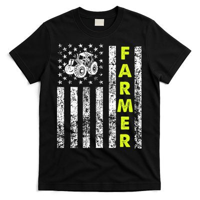 Flag With Tractor Patriotic Farmer T-Shirt
