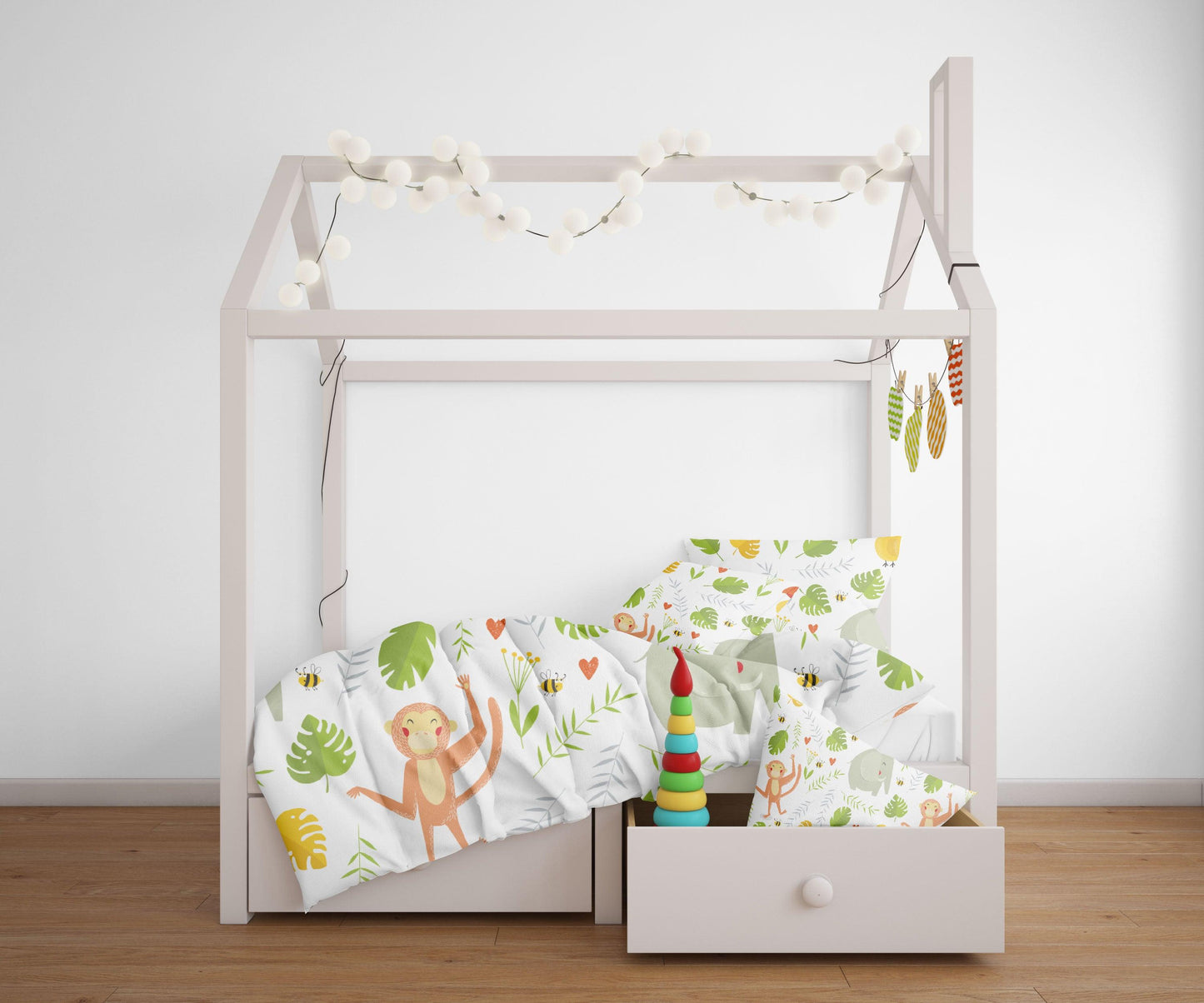 3D Cartoon Monkey Elephant Green Leaf Pattern Quilt Cover Set Bedding Set Pillowcases  108