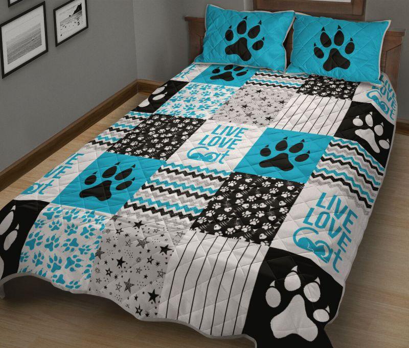 Cat Shape Pattern Blue Comfortable High Quality Quilt Bedding Set Bedroom