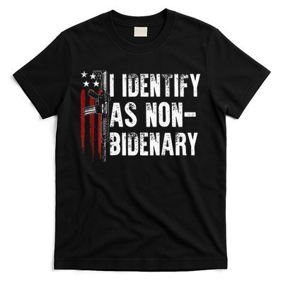 Gun American Flag I Identify As Non Bidenary T-Shirt