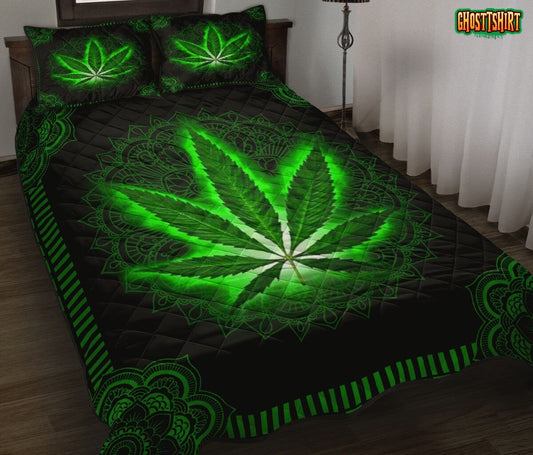 Galaxy Green Marijuana Weed Cannabis Bedding Set