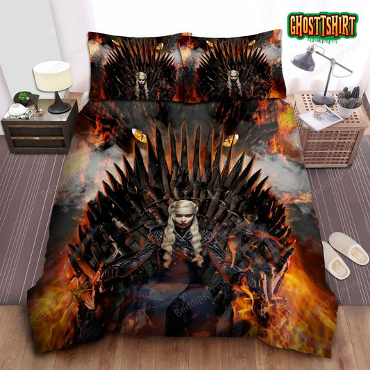Game Of Thrones Queen Daenerys And Drogo On Flaming Iron Throne Bedding Set