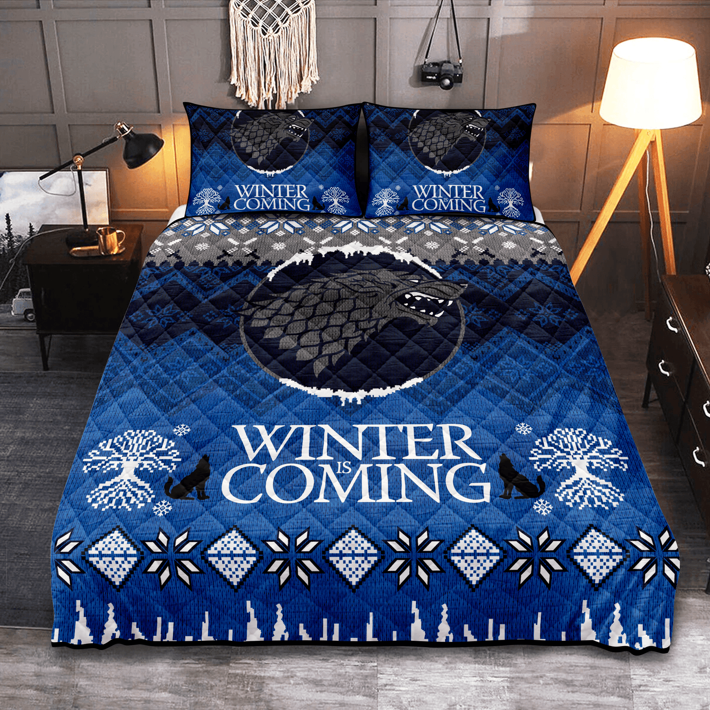 Personalized Game of Thrones Stark Winter Is Coming Christmas 3-Piece Quilt Bedding Set